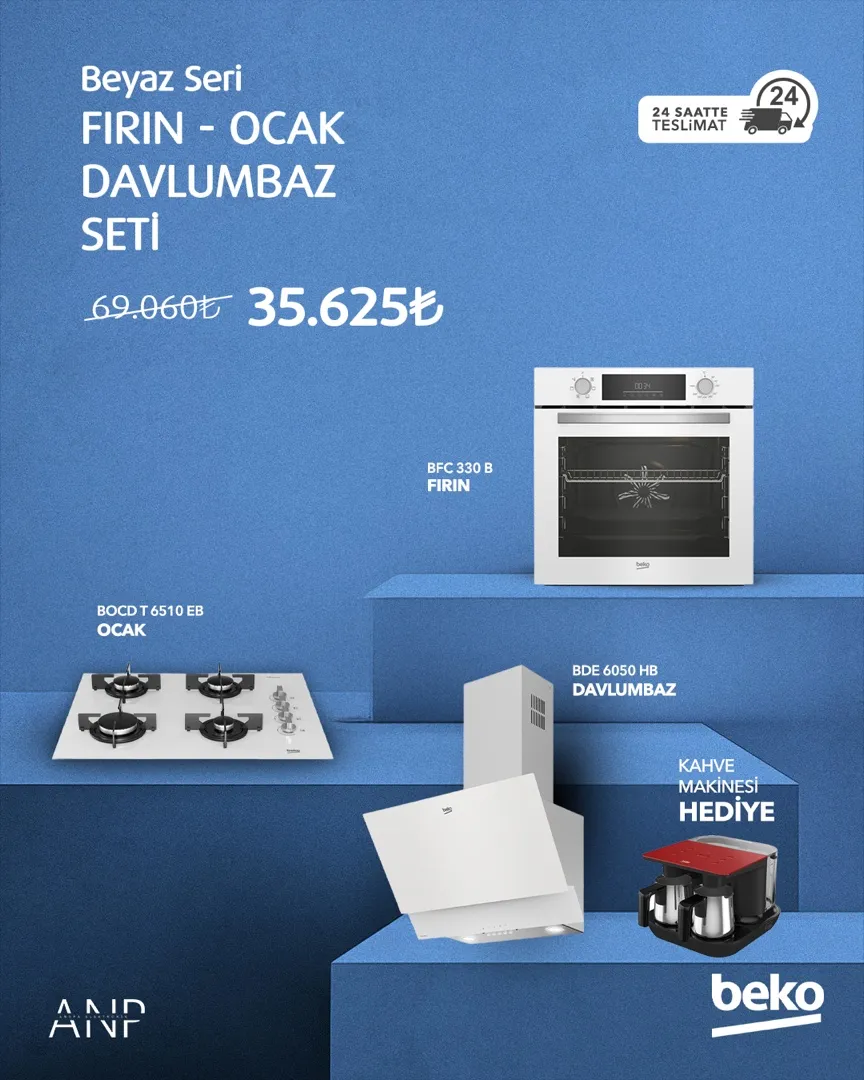 Beko beyaz seri firin ocak davlumbaz seti — Beko